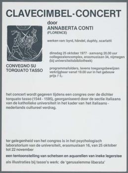 "Clavecimbel-concert door Annaberta Conti (Florence)". Concert tijdens congres in kader van italiaans-nederlands verdrag; Tekening
 Tekening