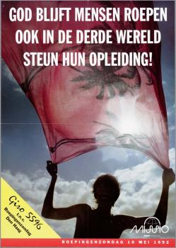 Roepingenzondag. "God blijft mensen roepen ook in de derde wereld. Steun hun opleiding"; Tekening
Tekening