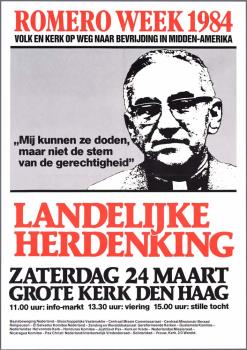 "Romero week 1984. Landelijke herdenking. Zaterdag 24 maart Grote Kerk Den Haag"; Tekening
 Tekening