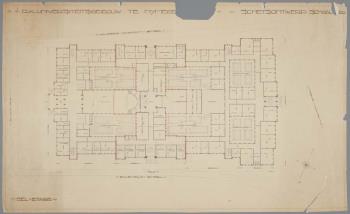 "R.K. Universiteitsgebouw te Nijmegen. Schetsontwerp. Schaal 1:200. Bel. Etage"; Plattegrond Plattegrond