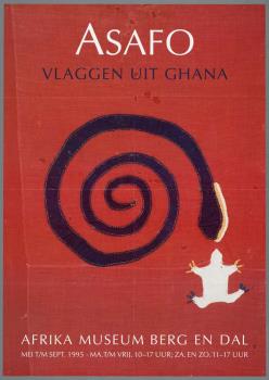"Asafo. Vlaggen uit Ghana. Afrika Museum Berg en Dal. Mei t/m september 1995"; Tekening
Tekening