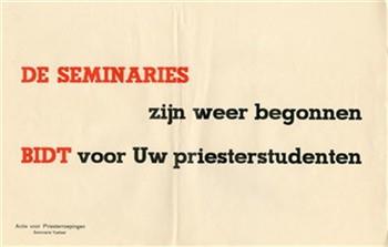 "De seminaries zijn weer begonnen. Bidt voor Uw priesterstudenten"; Tekening
Tekening