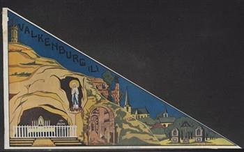 Bedevaartvaantje voor Valkenburg, met aandacht voor de Wilhelminatoren, de drie beeldjes, de kluis, de ruïne, de catacomben en de Lourdesgrot; Tekening
Tekening