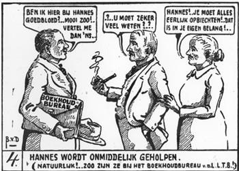 Deel van een strip over het Boekhoudbureau van de LLTB.; Foto Foto