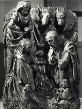 Houten beeld: Geboorte van Christus (15e eeuw); Foto Foto