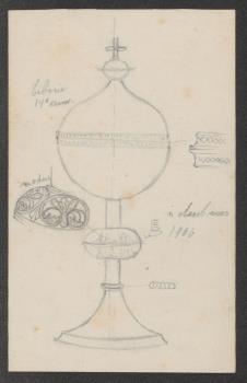 Schets van een ciborie uit de 14e eeuw.; Tekening Tekening